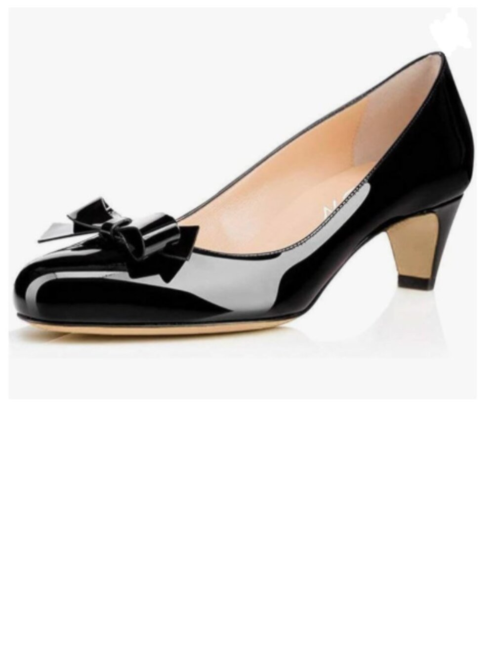 YDN Black Round Toe Pumps Low Heels Shoes with Bowknot for Work Office Lady